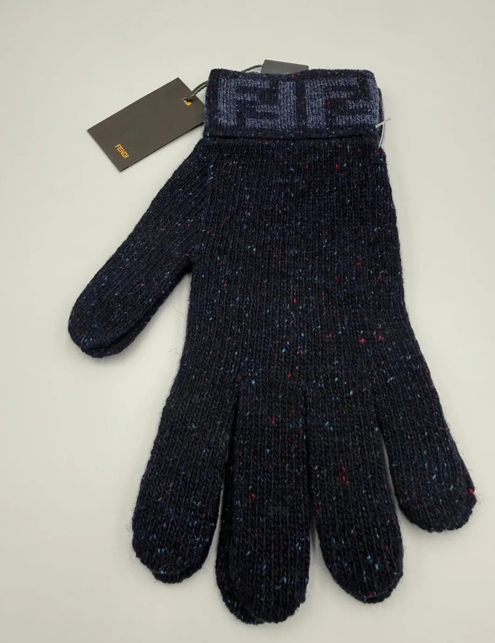 Fendi Navy Blue Speckled Wool Blend FF Logo Gloves
